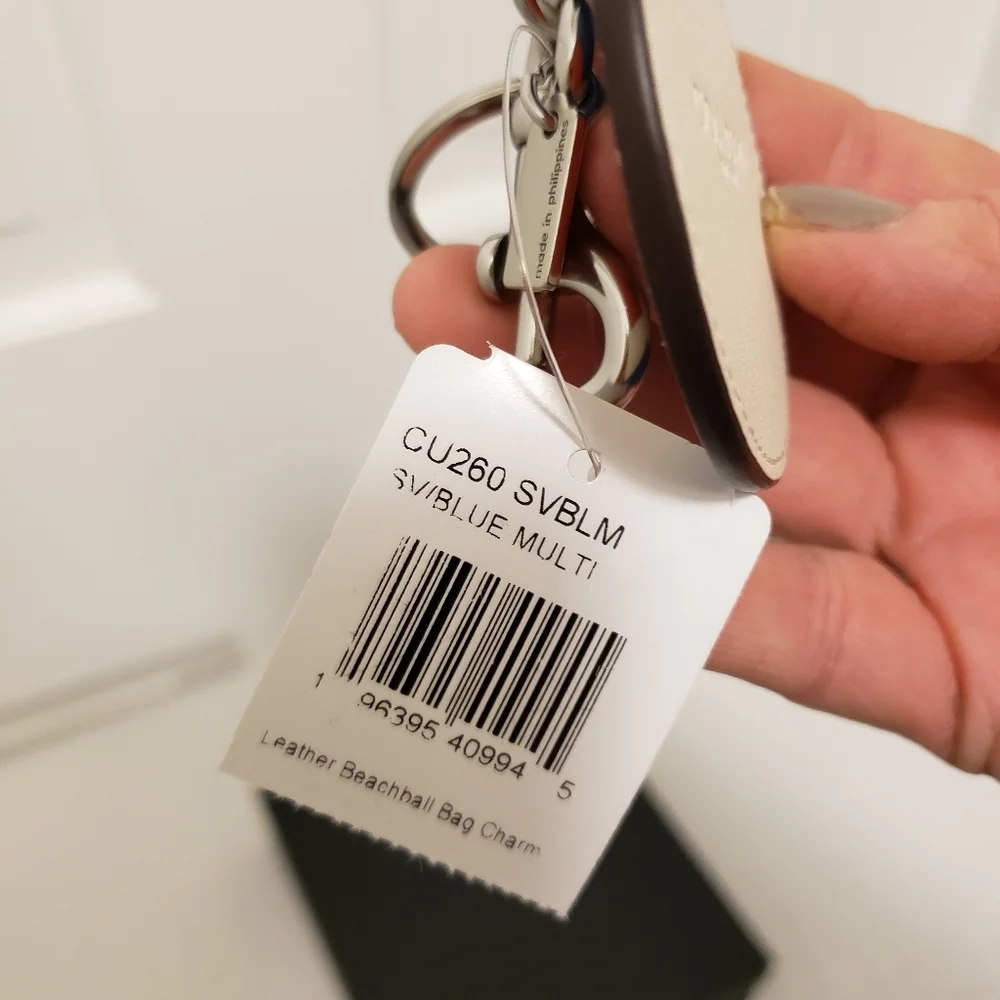 NWT Coach Leather Beachball Bag Charm/key Chain, Ret. $68